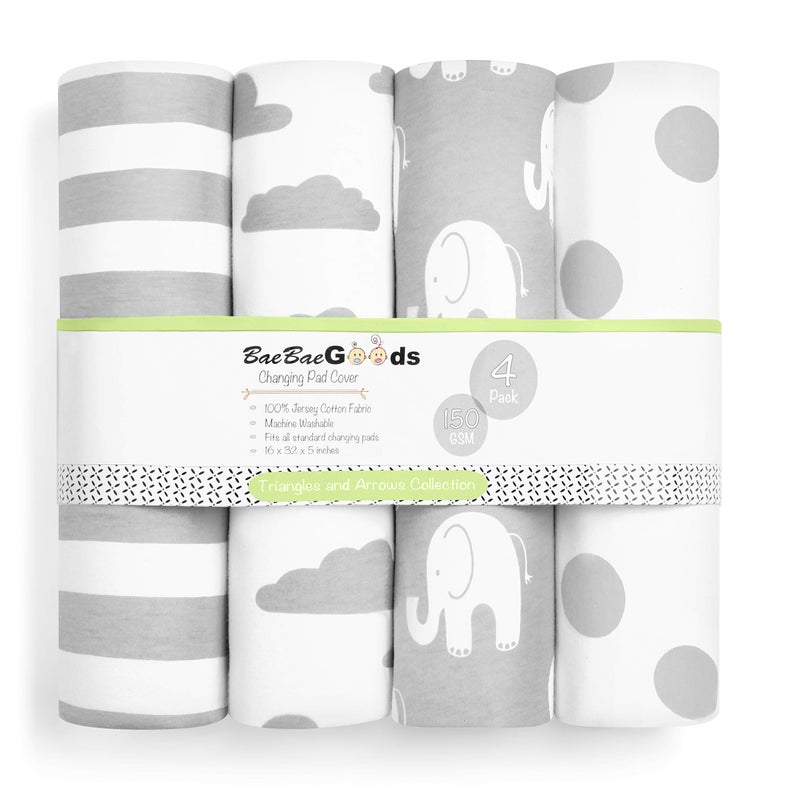 BaeBae Goods Changing Pad Cover - Premium Baby Changing Pad Covers 4 Pack - Boy or Girl Changing Pad Cover - Pure Jersey Knit Machine Washable Grey and White Changing Table Cover - Diaper Changing Pad Cover Sheets - Image 3